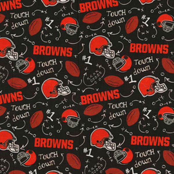 NFL CLEVELAND BROWNS Play Call Print Football 100% cotton fabric licensed material Crafts, Quilts, Home Decor