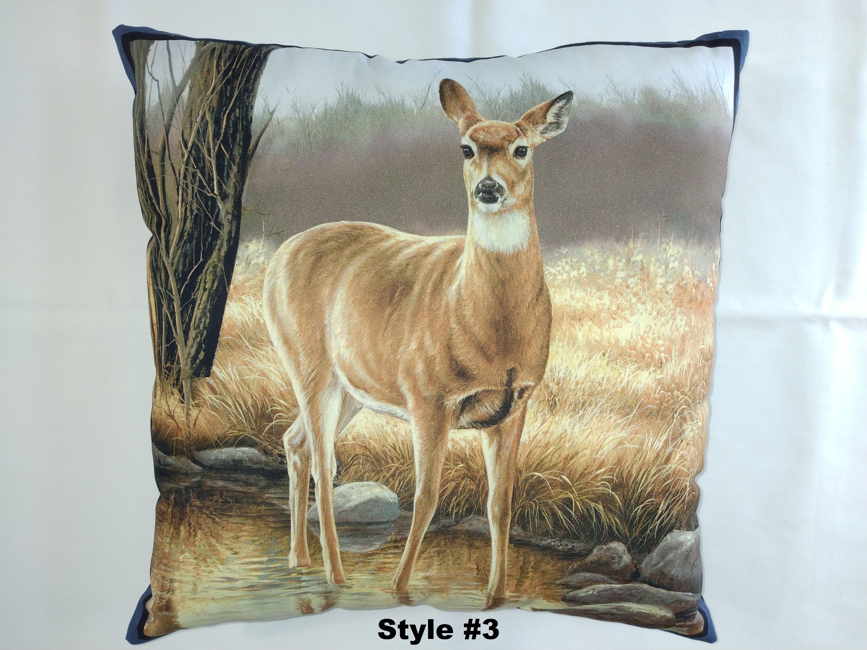 Beautiful Handmade Fleece Winter Deer Doe Buck Accent Throw Pillow 11" x 9" 