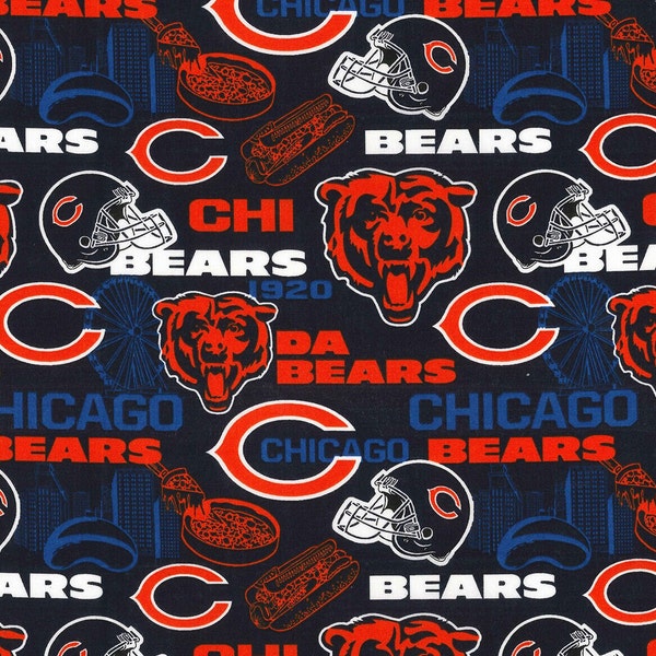 NFL CHICAGO BEARS Windy City Print Football 100% cotton fabric licensed material Crafts, Quilts, Home Decor