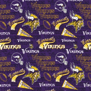 NFL MINNESOTA VIKINGS Vintage Retro Print fOOTBALL 100% cotton fabric licensed material Crafts, Quilts, Home Decor