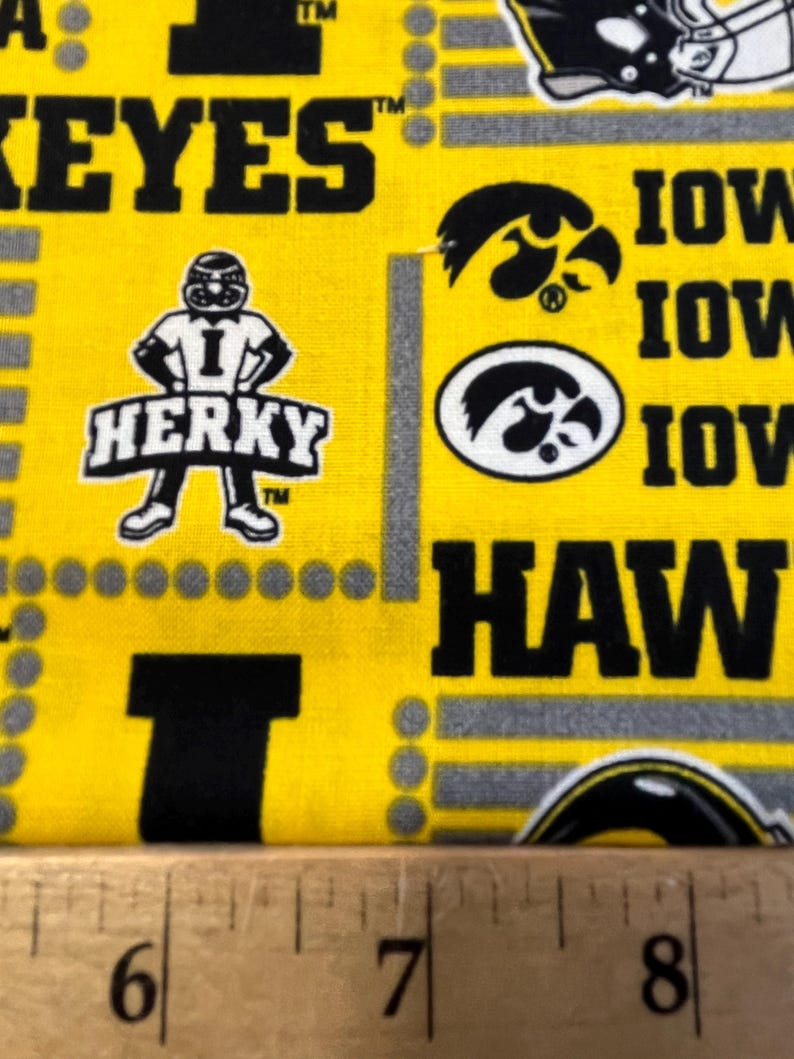 NCAA IOWA HAWKEYES Patchwork Block Print Football 100% Cotton Fabric ...