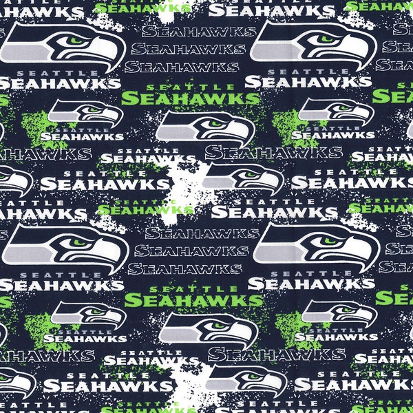 NFL SEATTLE SEAHAWKS Weathered Look Print Football 100% cotton fabric licensed material Crafts, Quilts, Home Decor