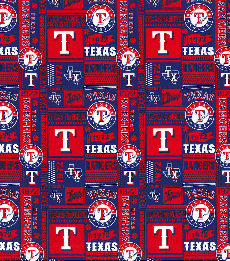 Texas Rangers Pattern Material MLB TEXAS RANGERS Small Block Print Baseball 100% Cotton Fabric ...