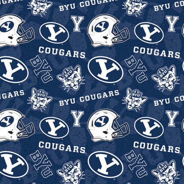 NCAA BRIGHAM YOUNG COUGARs Watermark Print Football 100% cotton fabric material you choose length licensed Quilts byu