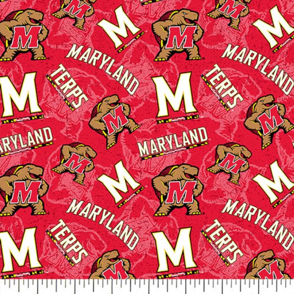 NCAA MARYLAND TERRAPINS Watermark Print Football 100% cotton fabric material you choose length licensed Quilts