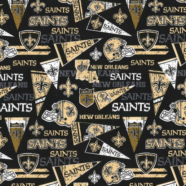 NFL New Orleans SAINTS Vintage Retro Print Football 100% cotton fabric licensed material Crafts, Quilts, Home Decor