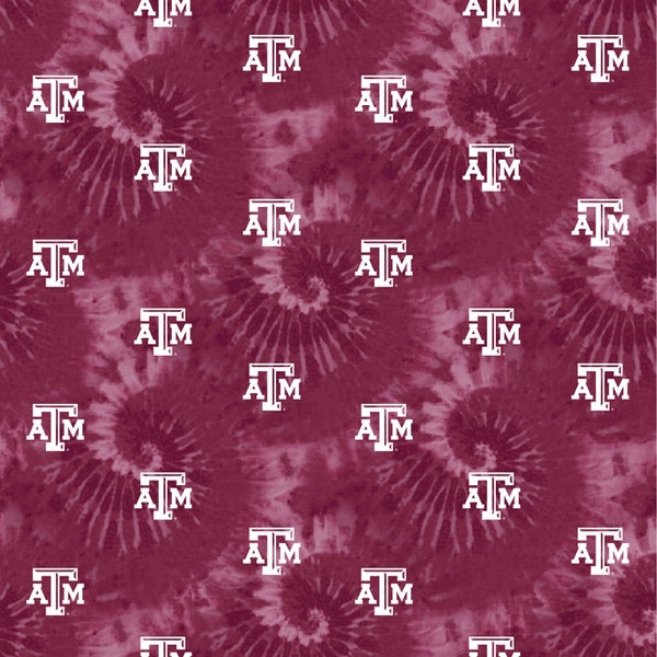 NCAA TEXAS A&M AGGIES Swirl Print Football 100% cotton fabric material you choose length licensed Quilts