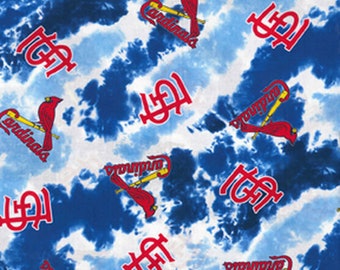 MLB St LOUIS CARDINALS Tie Dye Print Baseball 100% cotton fabric licensed material Crafts, Quilts, Home Decor