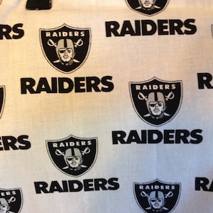 NFL New Las Vegas RAIDERS White Allover Print 100% cotton fabric material you choose length licensed Crafts, Quilts, Home Decor