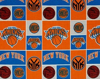 New NBA NEW YORK KNICKs Patchwork Print 100% cotton fabric, you choose size, sports fan, decorative, gift, man cave, official fabric