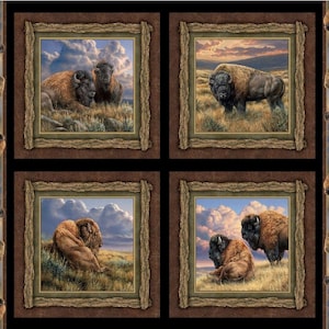 New BISON BUFFALO Bison Range 100% Cotton Pillow Panels - 4 Panels including border trim