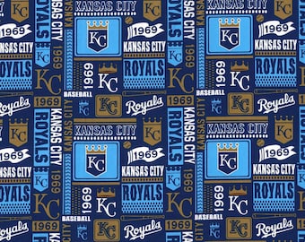 MLB KANSAS CITY ROYALs Small Block Print Baseball 100% cotton fabric licensed material Crafts, Quilts, Home Decor