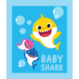 New Large BABY SHARK DO Do Do on 100% Cotton Panel for quilts, crafts, wall hanging , Nursery Mama Shark Daddy Shark