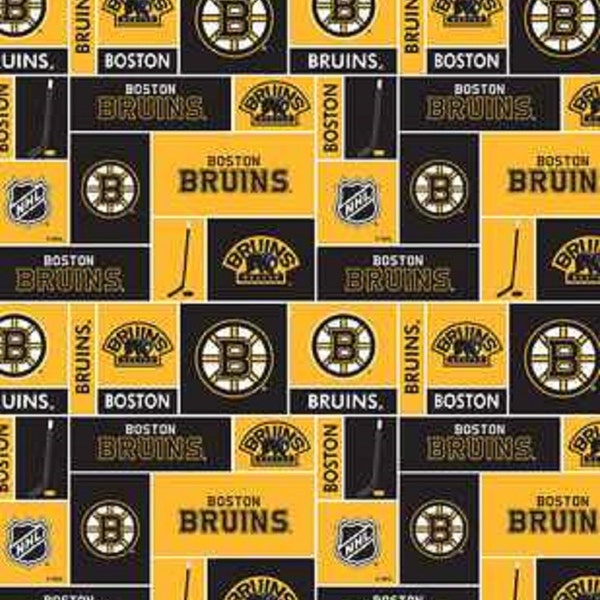 NHL BOSTON BRUINS Patchwork Hockey 100% cotton fabric material you choose length licensed for Crafts, Quilts, clothing and Home Decor