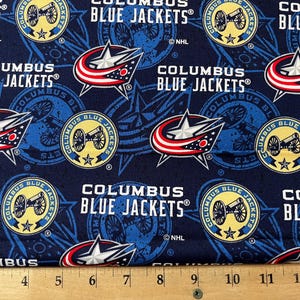 NHL COLUMBUS BLUE JACKETs Hockey Watermark Print 100% cotton fabric material you choose amount licensed for Crafts, clothing, Home Decor