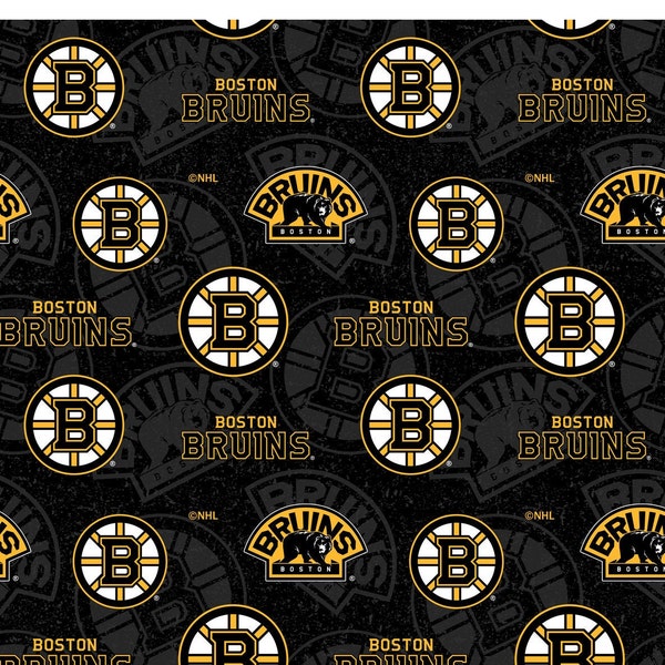 NHL BOSTON BRUINS Hockey 100% cotton Watermark Print fabric material you choose amount licensed for Crafts, Quilts, clothing, Home Decor