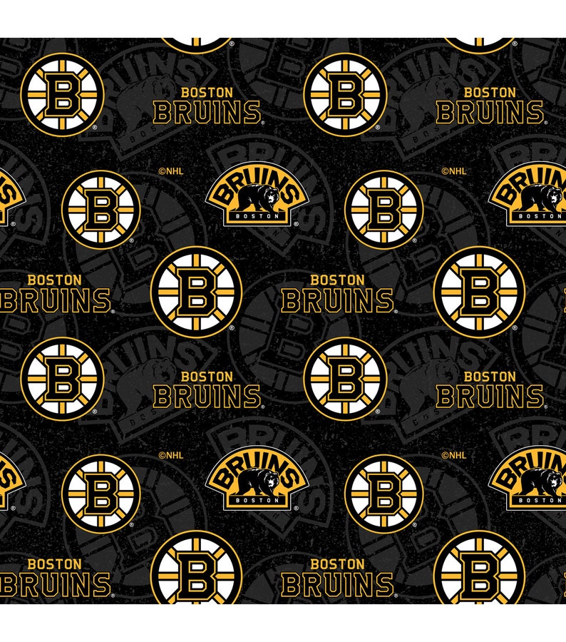 NHL BOSTON BRUINS Hockey 100 Cotton Watermark Print Fabric Etsy