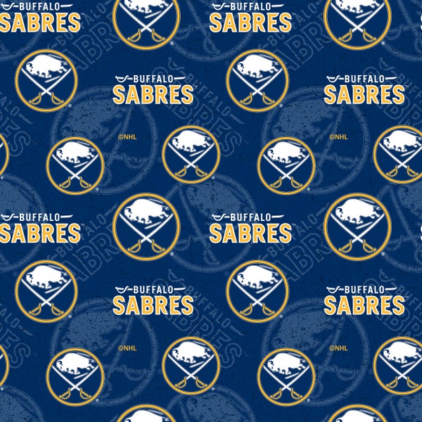 NHL BUFFALO SABRES Watermark Print 100% cotton fabric material you choose size Crafts, Quilts, clothing, Home Decor