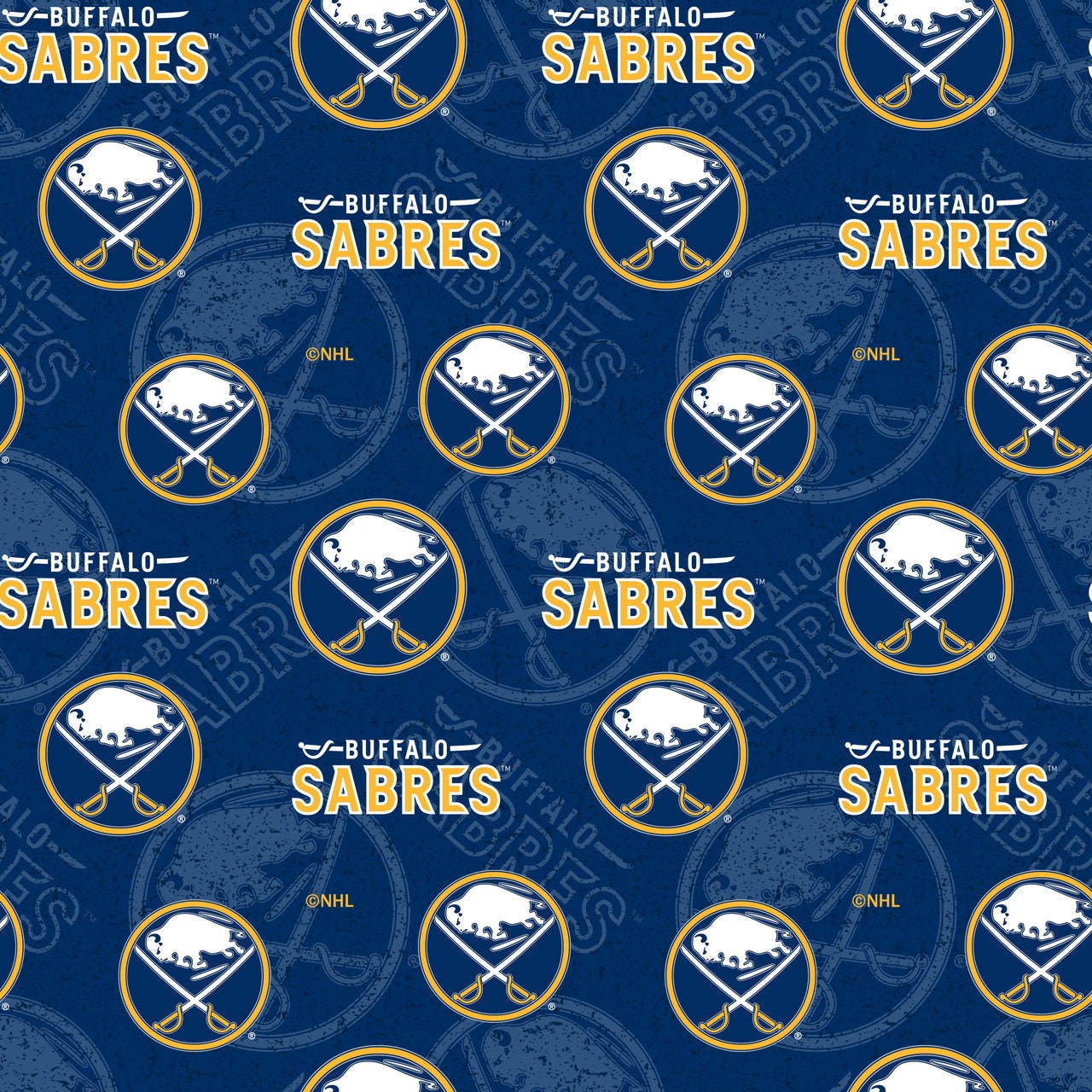 NHL BUFFALO SABRES Watermark Print 100 Cotton Fabric Material Etsy