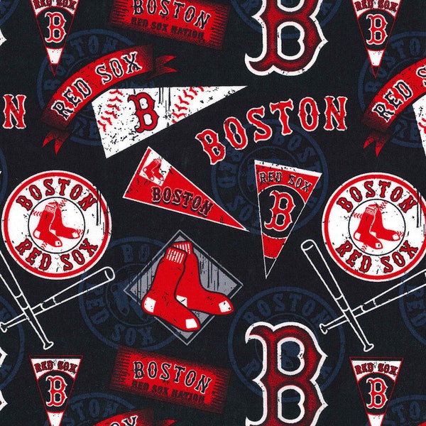 MLB Boston RED SOX Vintage Retro Print Baseball 100% cotton fabric licensed material Crafts, Quilts, Home Decor