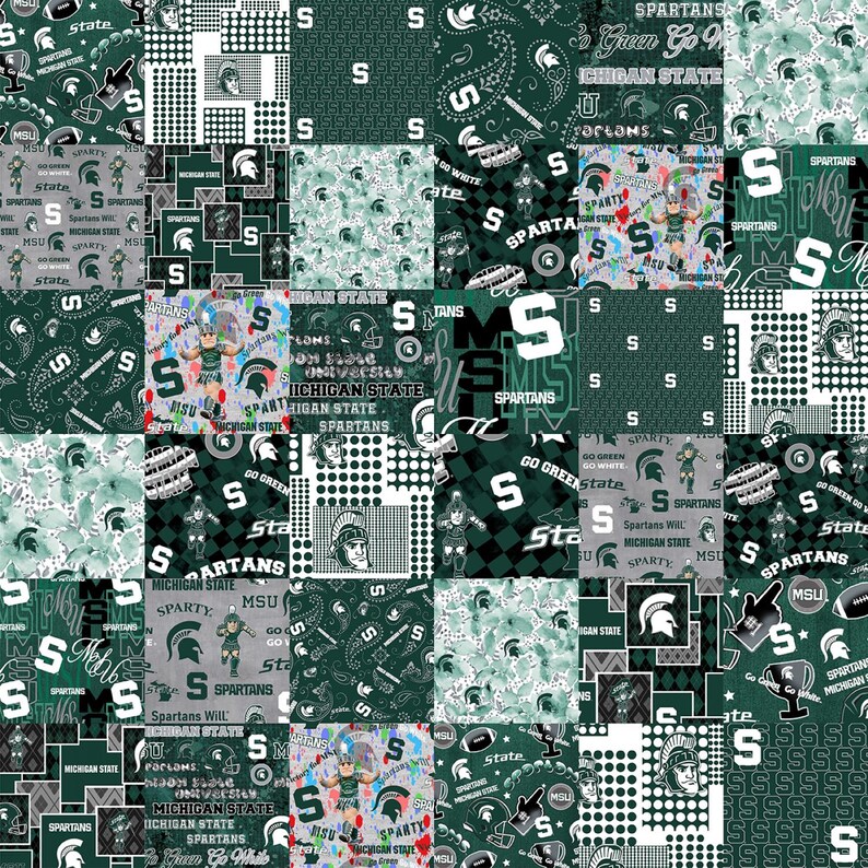 New Large NCAA MICHIGAN STATE Spartans Cheater Quilt Top Colligate 100% ...