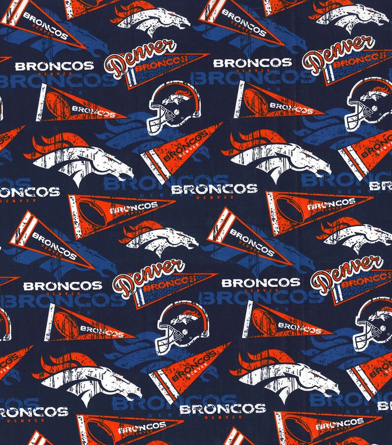 NFL DENVER BRONCOS Vintage Retro Print Football 100% Cotton Fabric ...