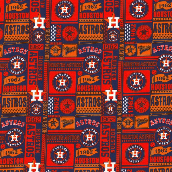 MLB HOUSTON ASTROS Small Block Print Baseball 100% cotton fabric licensed material Crafts, Quilts, Home Decor