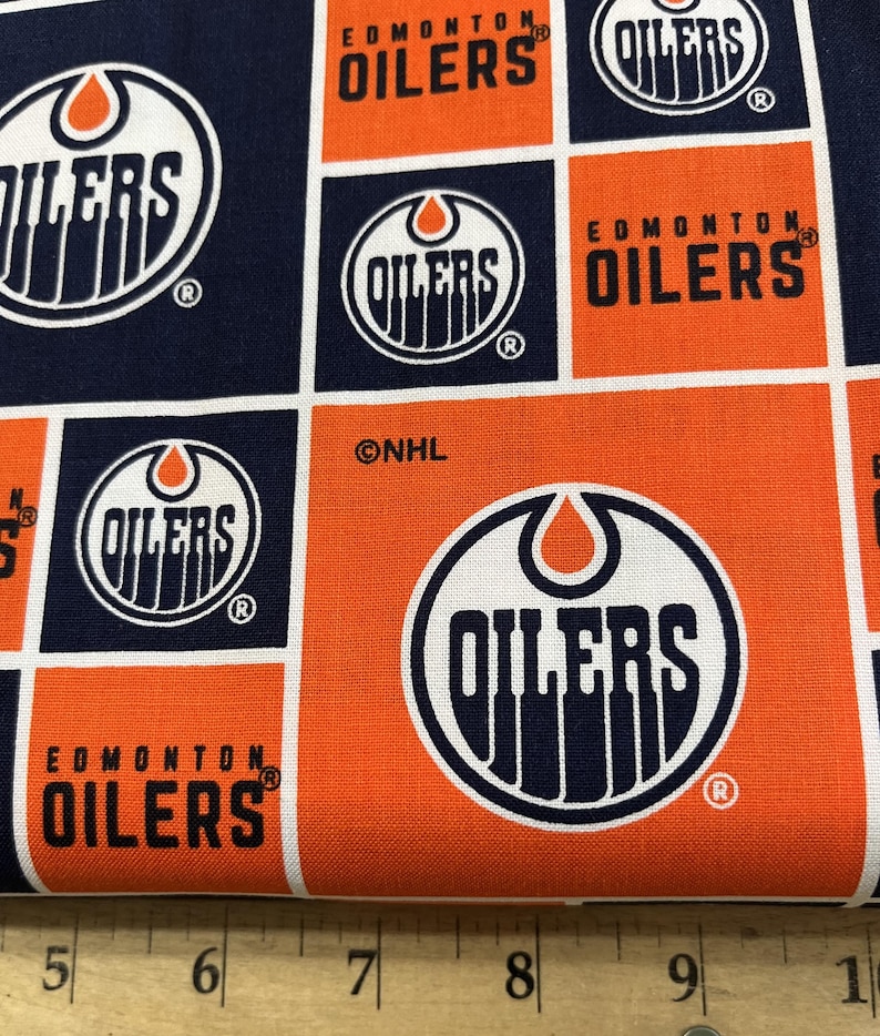 Oilers Color Pattern New NHL EDMONTON OILERS Patchwork Hockey 100% Cotton Fabric Material ...