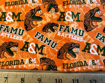 NCAA FLORIDA A&M RATTLERS Watermark Print Football 100% cotton fabric material you choose length licensed Quilts