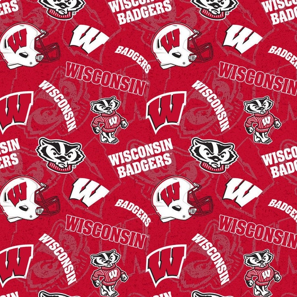 NCAA WISCONSIN BADGERS Watermark Print 100% cotton fabric material you choose length licensed Quilts