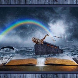 New Large Religious NOAH&#39;S ARK the PROMISE on 100% Cotton Panel for quilts, crafts, wall hanging style #1