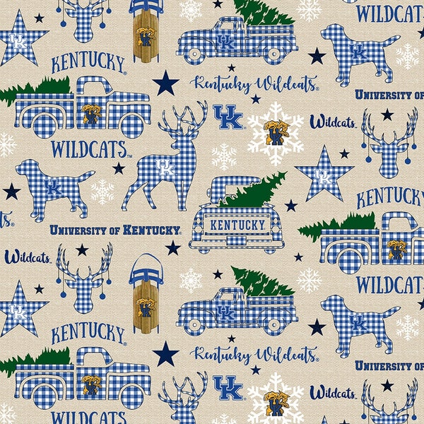 NCAA KENTUCKY WILDCATS Winter/Holiday Print Football 100% cotton fabric material you choose length licensed Quilts
