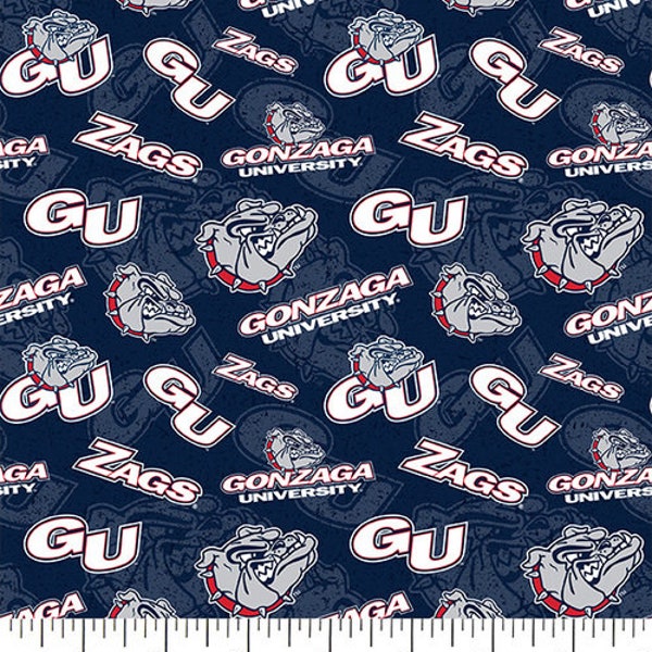 NCAA GONZAGA BULLDOGS Watermark Print Football 100% cotton fabric material you choose length licensed Quilts