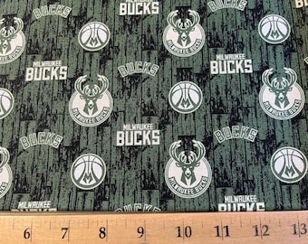 New NBA MILWAUKEE BUCKS Allover Print #3 100% cotton fabric, you choose size, sports fan, decorative, gift, man cave, official fabric