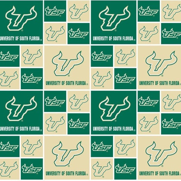 NCAA University of SOUTH FLORIDA BULLs Patchwork 100% cotton fabric material  licensed for Crafts and Home Decor