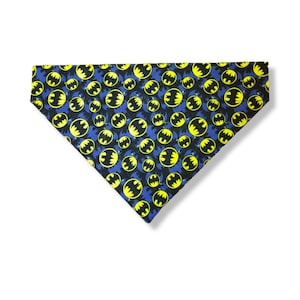 BAT MAN LOGO Allover Print Over Collar Dog Bandana, Available in multiple sizes, With or Without collar included! Free Shipping!