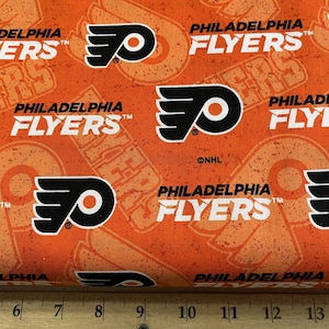 NHL PHILADELPHIA FLYERS Hockey Watermark Print 100% cotton fabric material choose amount licensed for Crafts, Quilts, clothing, Home Decor
