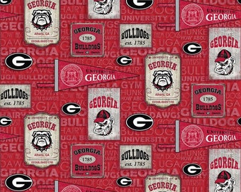 NCAA GEORGIA BULLDOGS Vintage print 100% cotton fabric material You choose length, licensed for Crafts and Home Decor