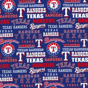 Texas Rangers Pattern Material MLB TEXAS RANGERS Throwback Logos Print Baseball 100% Cotton Fabric ...
