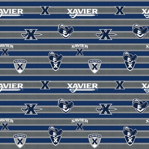 NCAA XAVIER UNIVERSITY MUSKETEERs Striped Print 100% cotton fabric material You choose length, licensed for Crafts and Home Decor