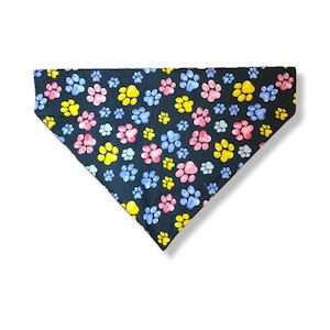 Multi Color PAW PRINTS Allover Over Collar Dog Cat Bandana, Available in multiple sizes, With - Without collar included Free Shipping