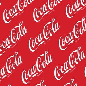 COKE Logo Classic Allover Red Print 100% cotton fabric material for Crafts, Quilts, clothing and Home Decor Licensed
