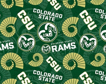 Ncaa COLORADO STATE UNIVERSITY RAMs Watermark Print Football 100% cotton fabric material Quilts licensed