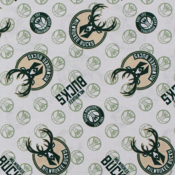 New NBA MILWAUKEE BUCKS Allover Print #1 100% cotton fabric, you choose size, sports fan, decorative, gift, man cave, official fabric