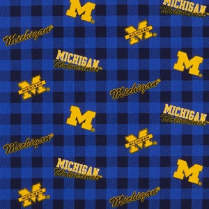 NCAA UNIVERSITY of MICHIGAN WOLVERINEs Mini Plaid 100% cotton fabric material You choose length, licensed for Crafts and Home Decor
