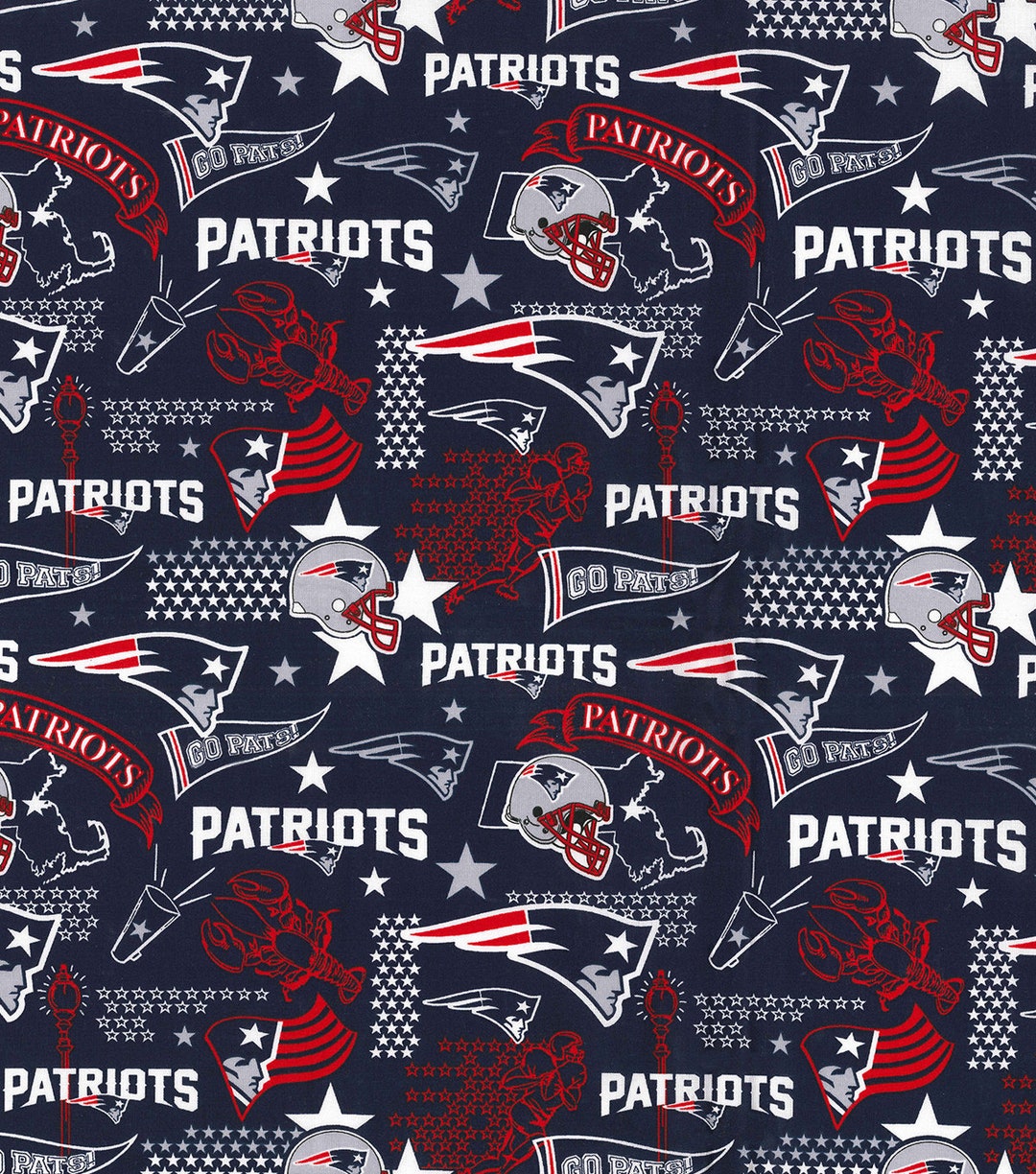 NFL New England PATRIOTS Foxborough Print Football 100% Cotton Fabric ...