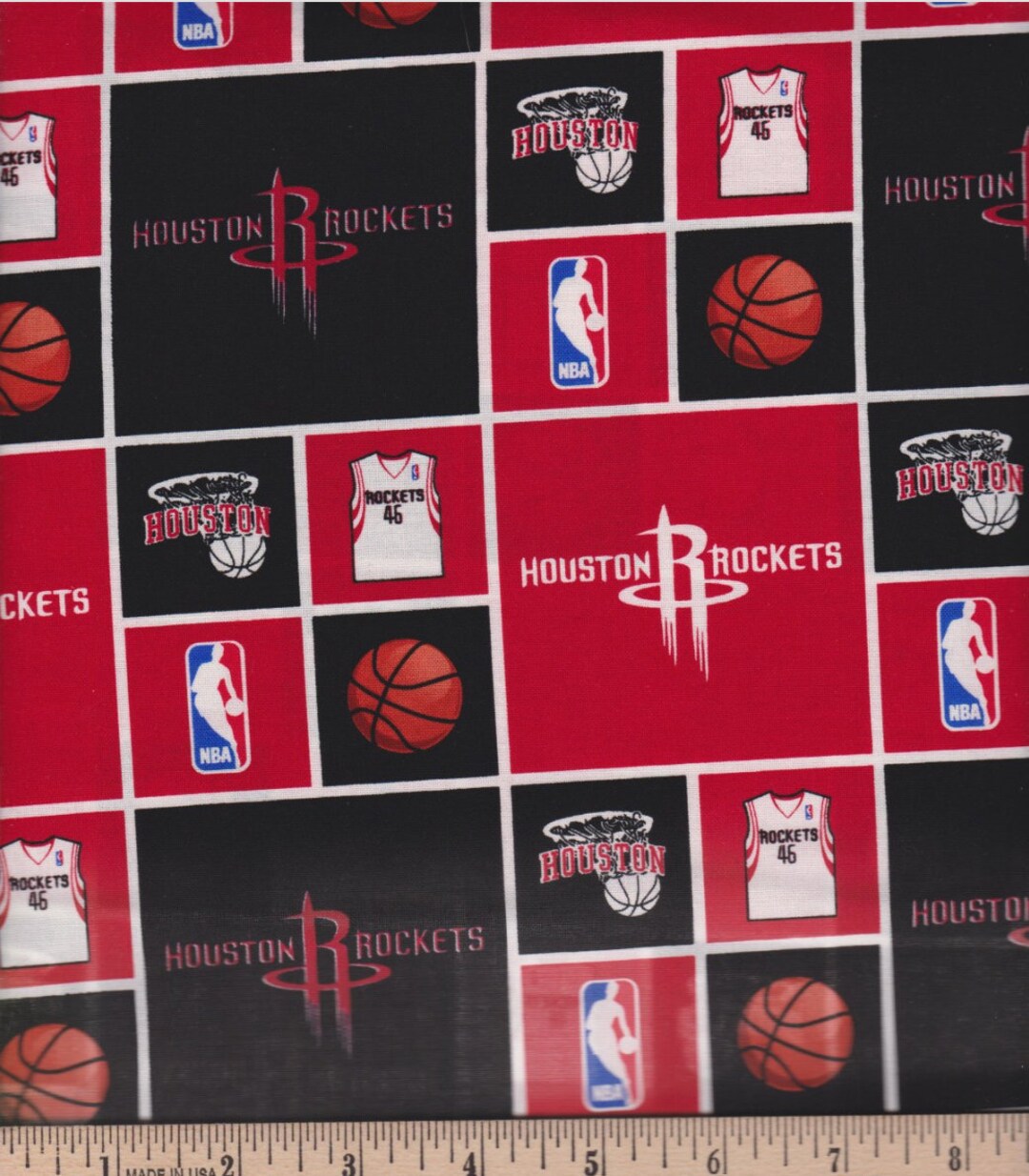 Houston Rockets Patch New NBA HOUSTON ROCKETS Black Patchwork Print #2 100% Cotton Fabric ...