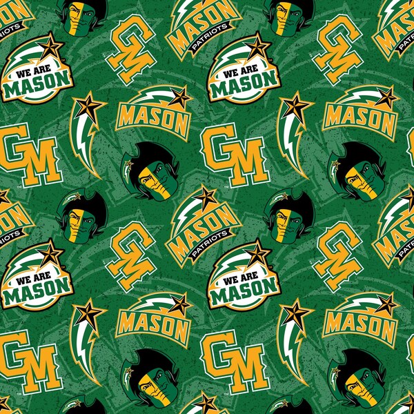 NCAA GEORGE MASON PATRIOTs Watermark Print Football 100% cotton fabric material you choose length licensed Quilts