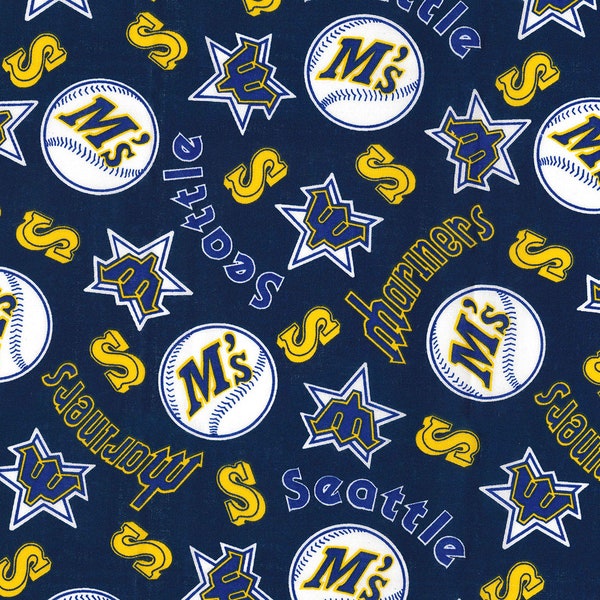 MLB SEATTLE MARINERS Hall of Fame Print Baseball 100% cotton fabric licensed material Crafts, Quilts, Home Decor