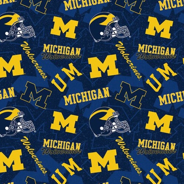 NCAA MICHIGAN WOLVERINES Watermark Print Football 100% cotton fabric material you choose length licensed Quilts